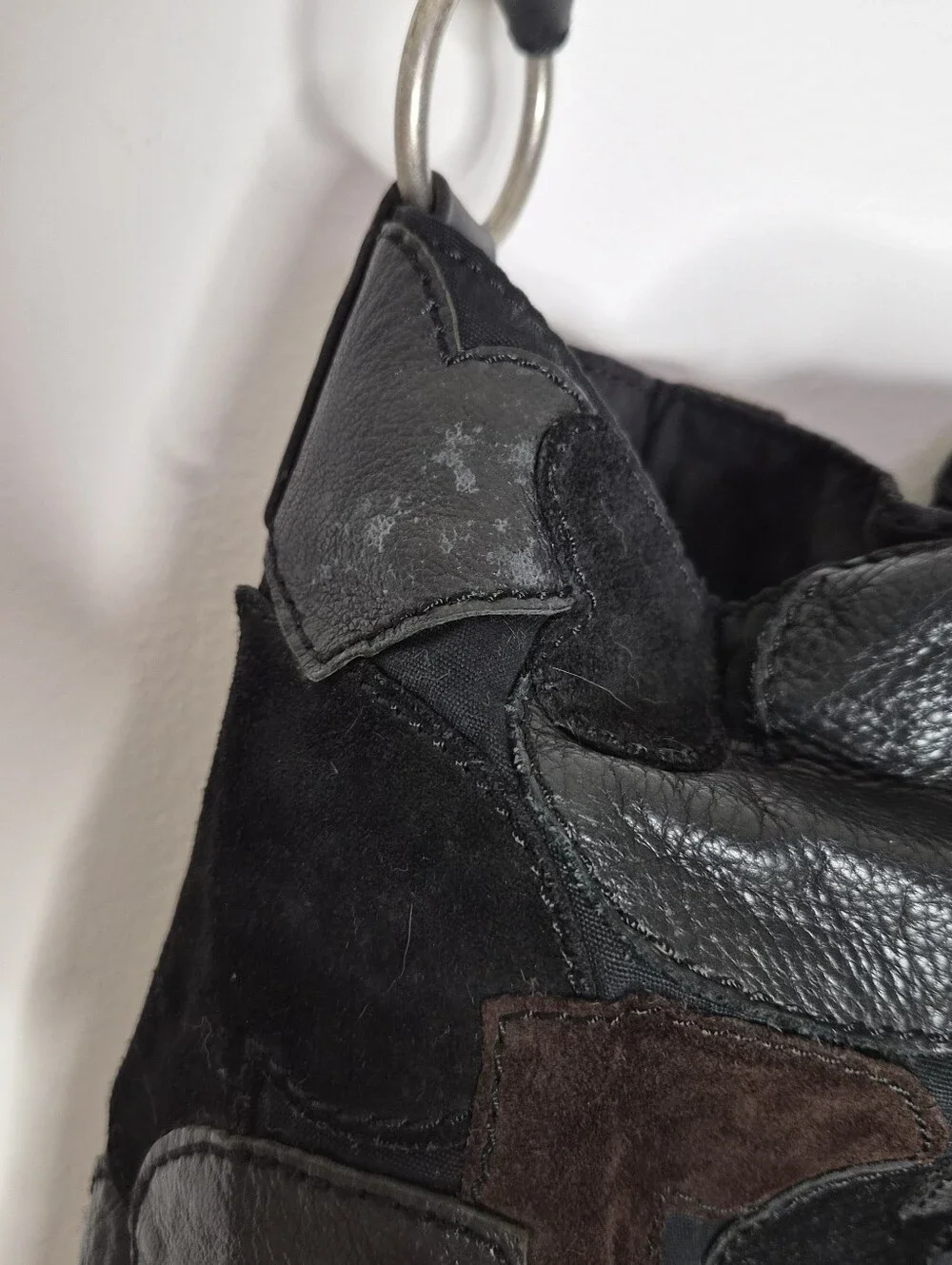 Lucky Brand Vintage Y2K Mixed Media Leather Suede Heart Patchwork Hobo Bag